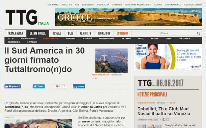 TTG ITALIA: IL SUDAMERICA IN 30 GIORNI FIRMATO TUTTALTROMO(N)DO