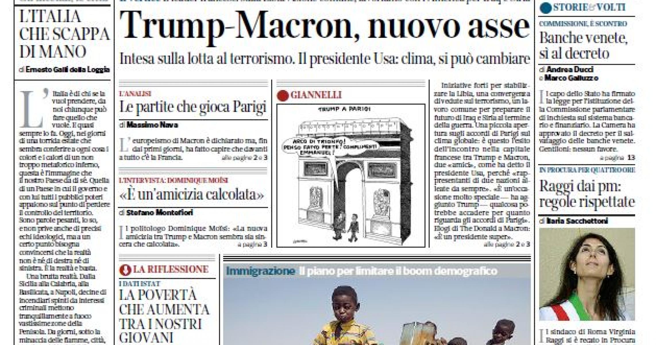 Copertina Corriere della Sera